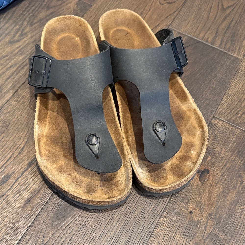 Birkenstock Black Leather Slip-On Sandals